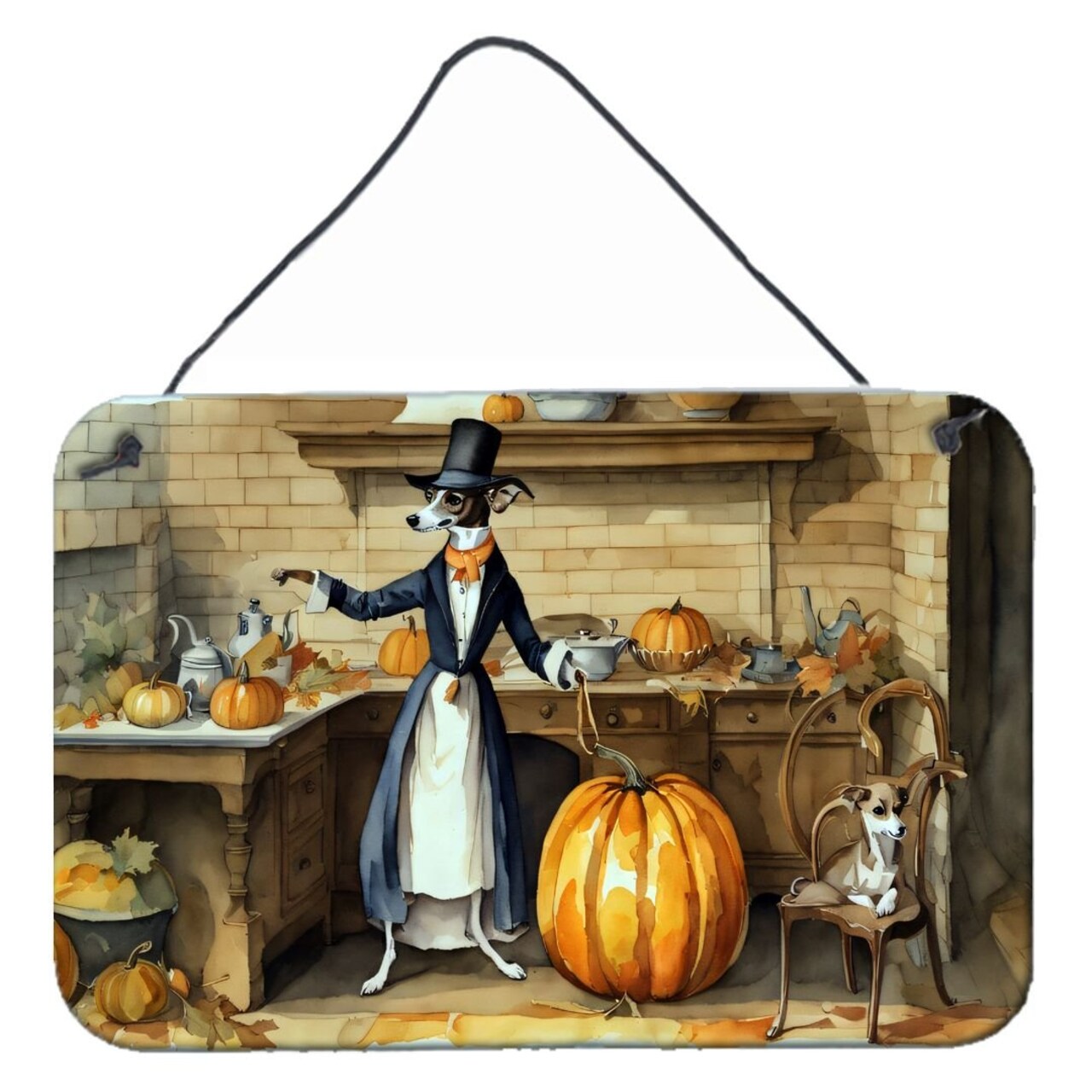 Edge Collections - 8" x 12" - Multicolor - Italian Greyhound Fall Kitchen Pumpkins Aluminum Metal Sign - 1 Piece